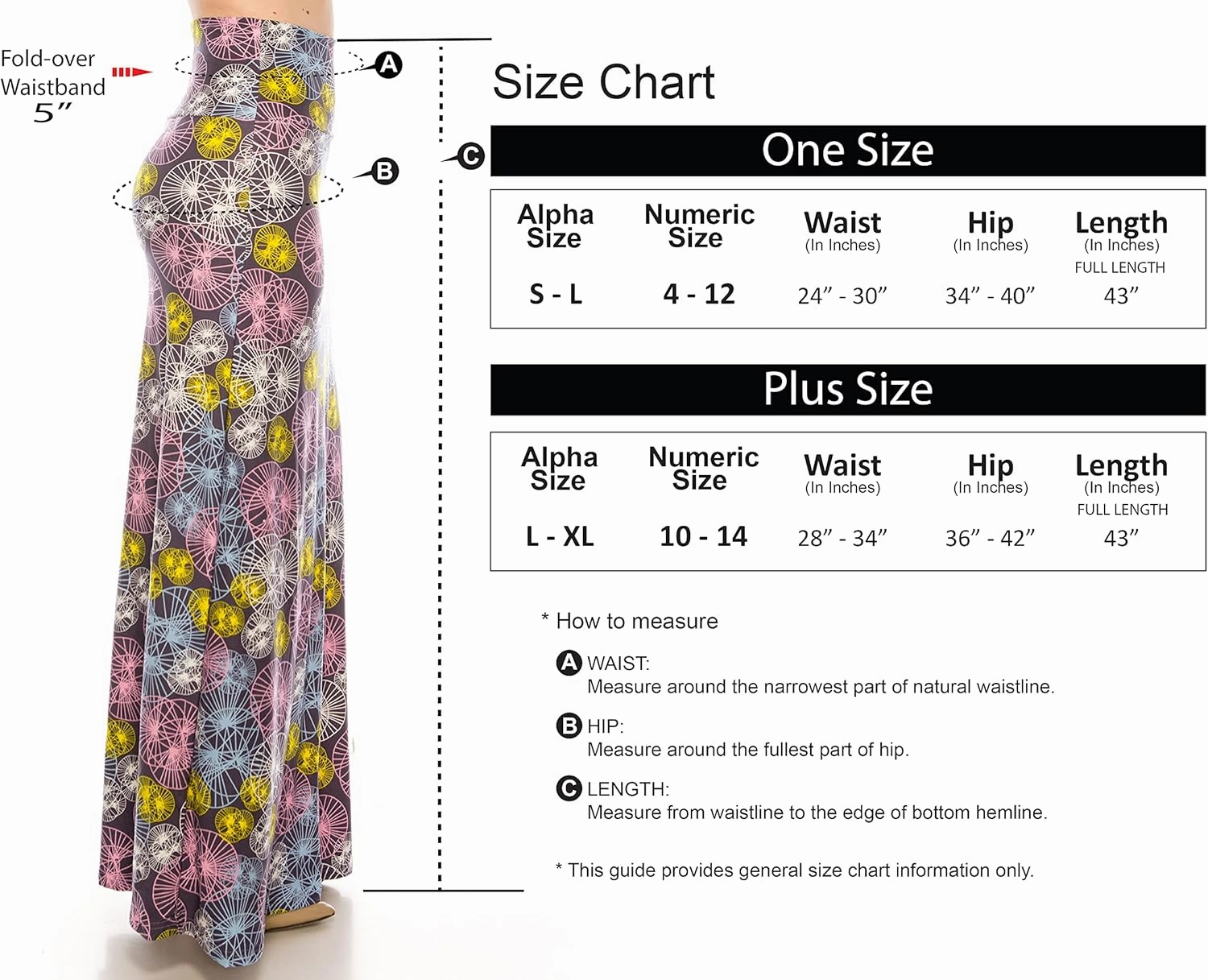 Eevee Women's Printed Foldover Waistband Fashionable Long Maxi Skirt Dress