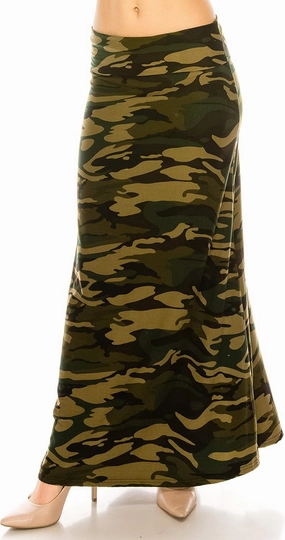 Eevee Women's Printed Foldover Waistband Fashionable Long Maxi Skirt Dress