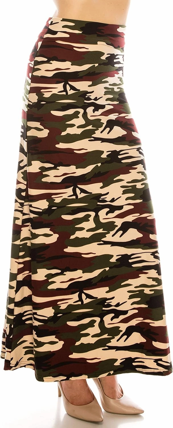 Eevee Women's Printed Foldover Waistband Fashionable Long Maxi Skirt Dress