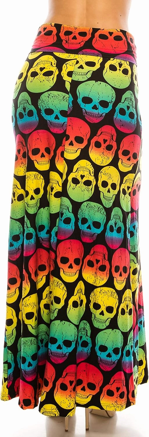 Eevee Women's Printed Foldover Waistband Fashionable Long Maxi Skirt Dress