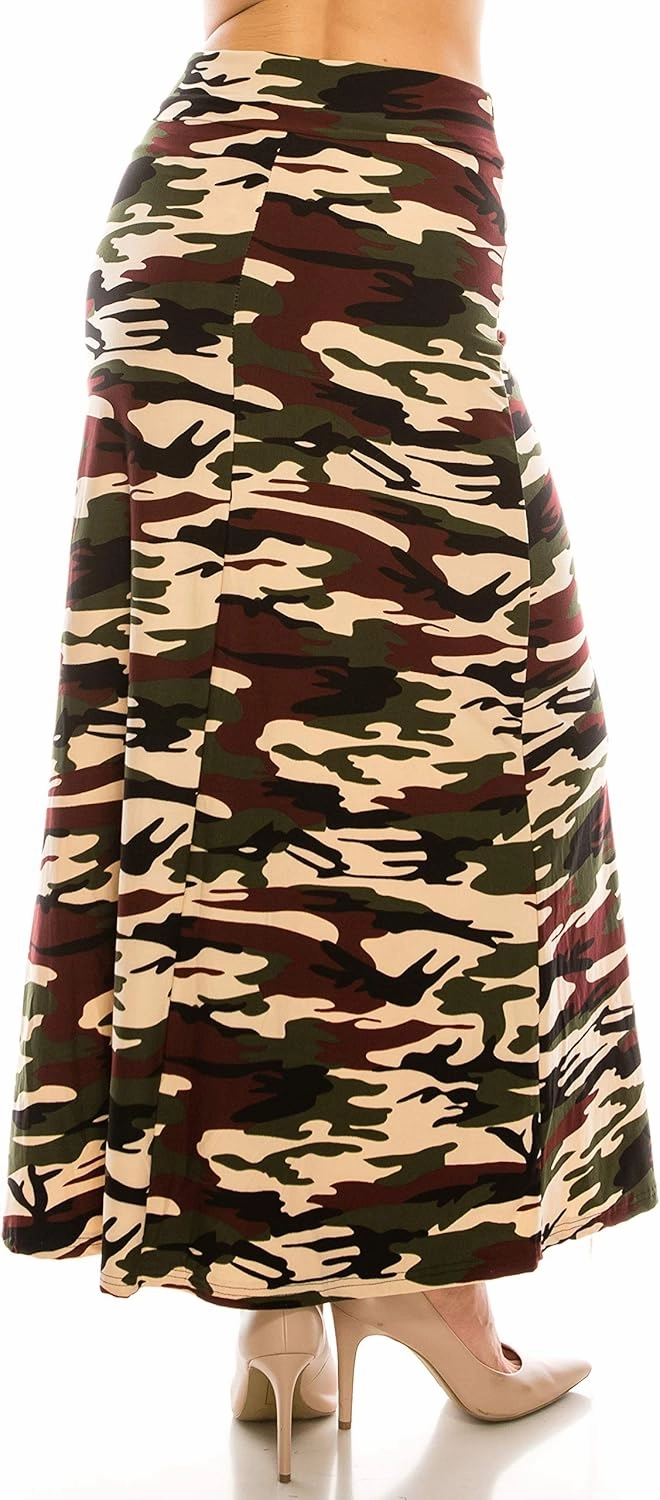 Eevee Women's Printed Foldover Waistband Fashionable Long Maxi Skirt Dress