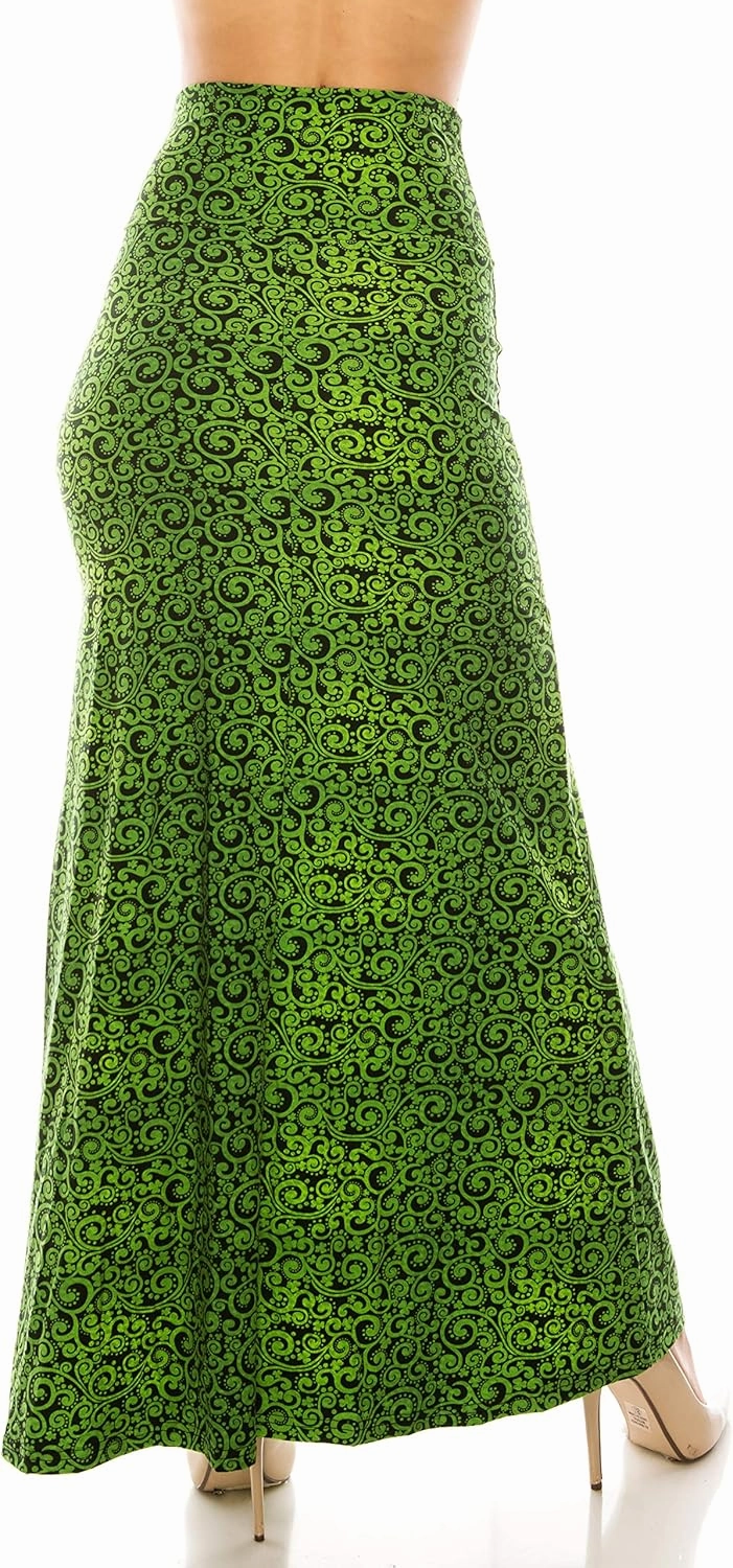 Eevee Women's Printed Foldover Waistband Fashionable Long Maxi Skirt Dress