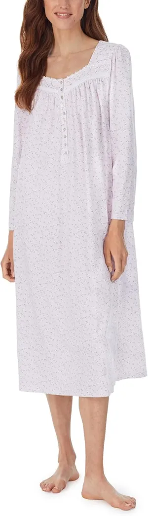Eileen West Long Sleeve Long Nightgown Pink Ground Ditsy LG