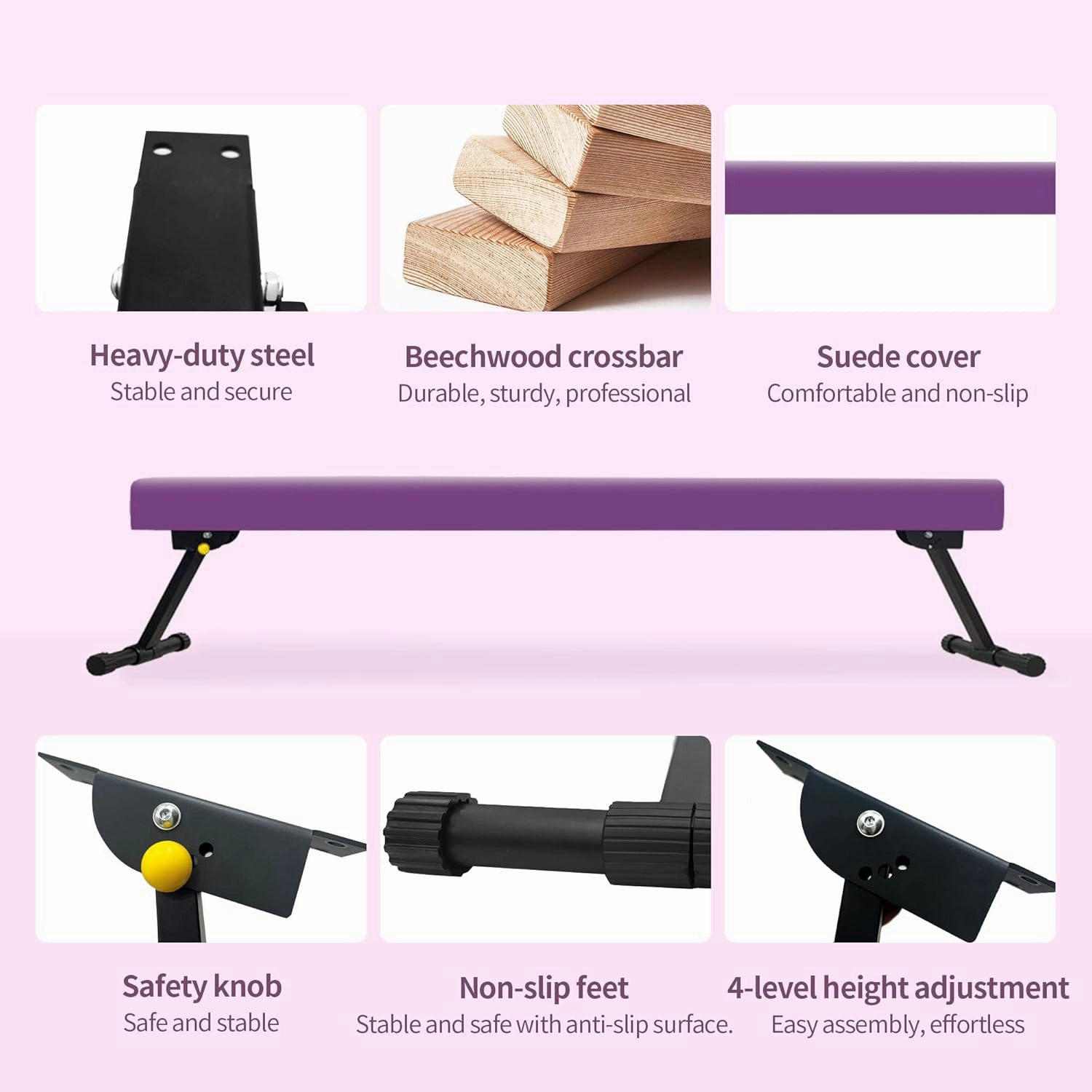 EL&IT·Wings 8ft Gymnastic Balance Beam,Adjustable High and Low Level Floor Beam - Highly Stable - Gym Practice Training Equipment for Kids Children Girls Home