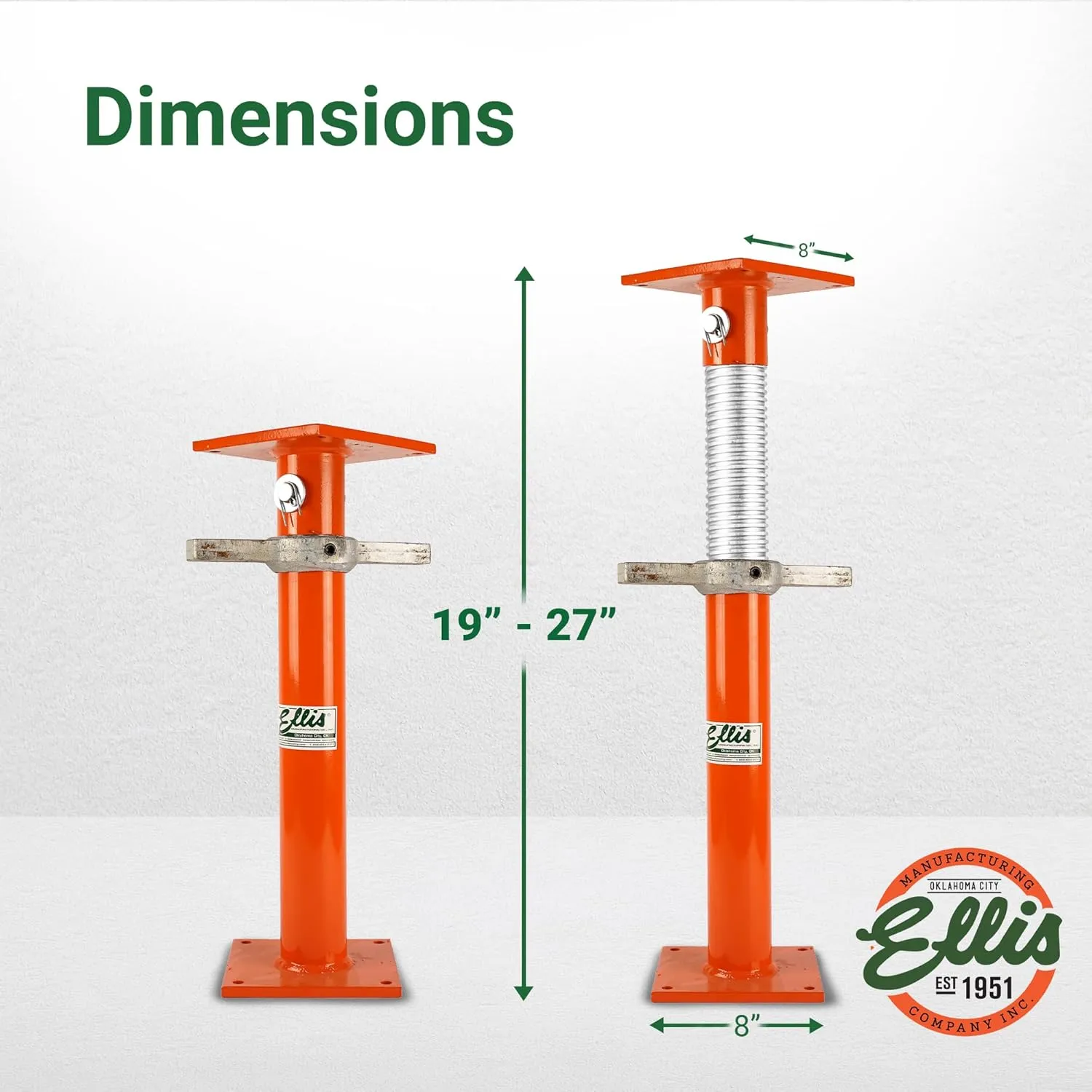 Ellis Manufacturing Light-Duty Steel Lifting Shore and Jack Post – House Jack for Foundation, Floor Leveling, and Concrete Bracing – 18,000 lb Safe Load Capacity – 19"-27" Adjustment
