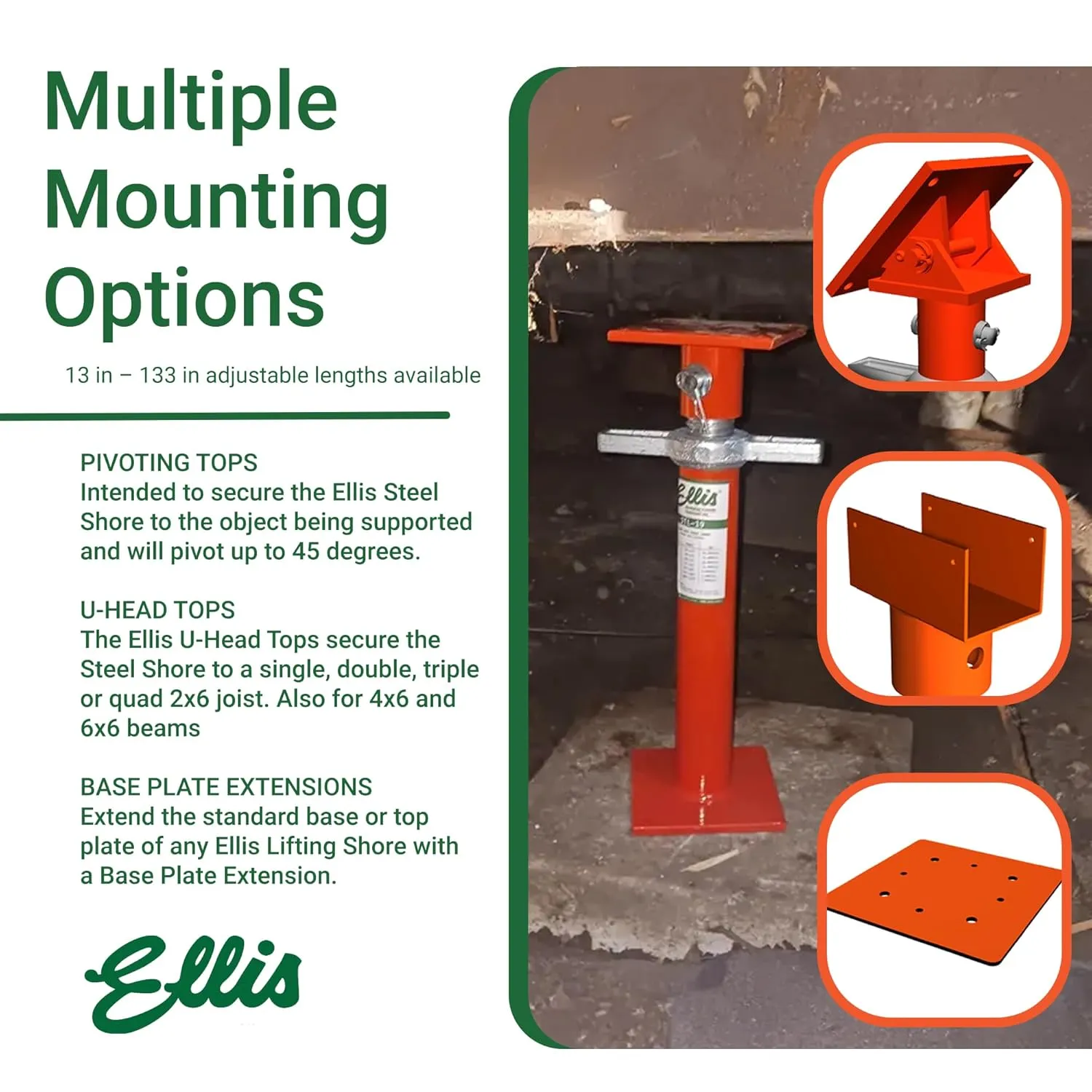 Ellis Manufacturing Light-Duty Steel Lifting Shore and Jack Post – House Jack for Foundation, Floor Leveling, and Concrete Bracing – 18,000 lb Safe Load Capacity – 19"-27" Adjustment