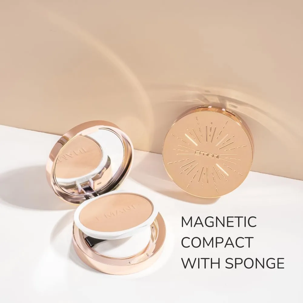 ​Emani​ Flawless Matte Powder Foundation Makeup for Sensitive Skin, Natural Mineral Foundation​ Compact with Buildable Coverage, ​Oil Control, Talc Free, ​Cruelty-Free & Vegan, Golden Tan