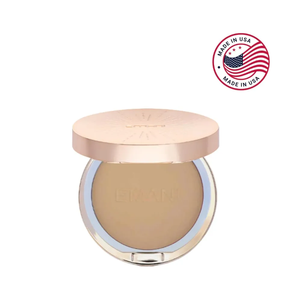 ​Emani​ Flawless Matte Powder Foundation Makeup for Sensitive Skin, Natural Mineral Foundation​ Compact with Buildable Coverage, ​Oil Control, Talc Free, ​Cruelty-Free & Vegan, Golden Tan