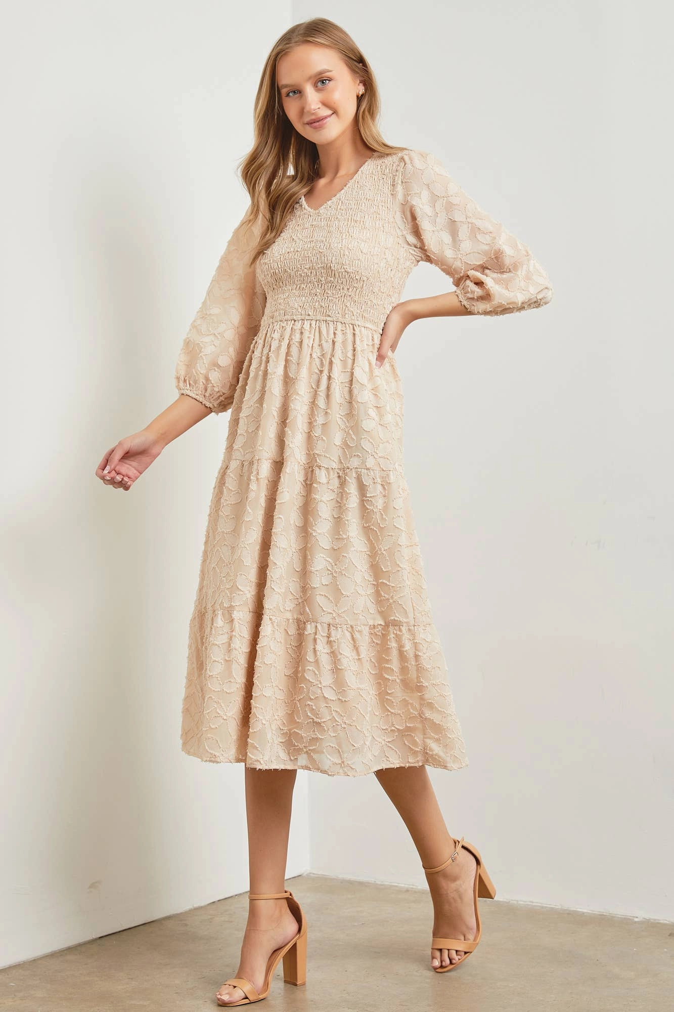 Embroidered Floral Midi Dress