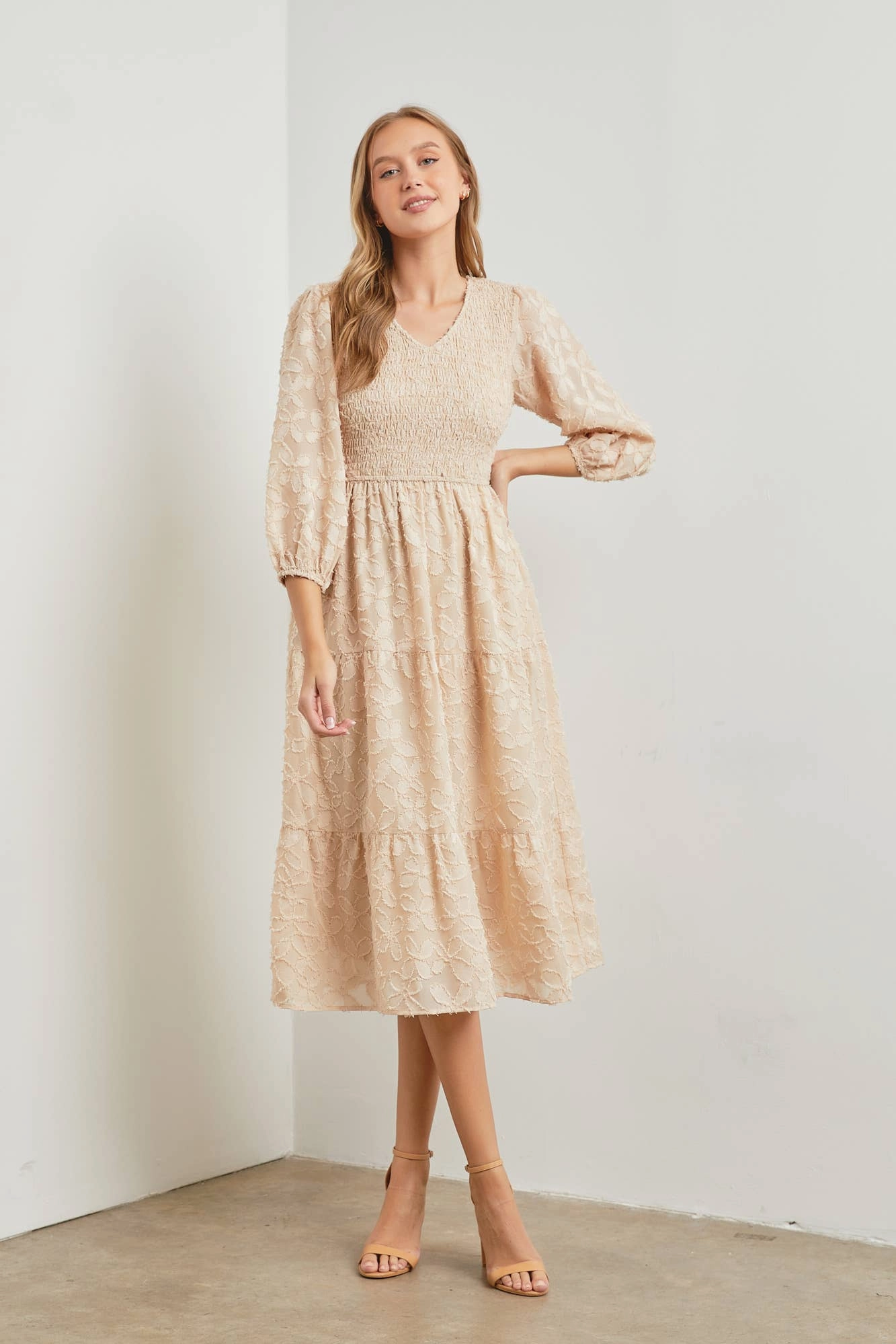 Embroidered Floral Midi Dress