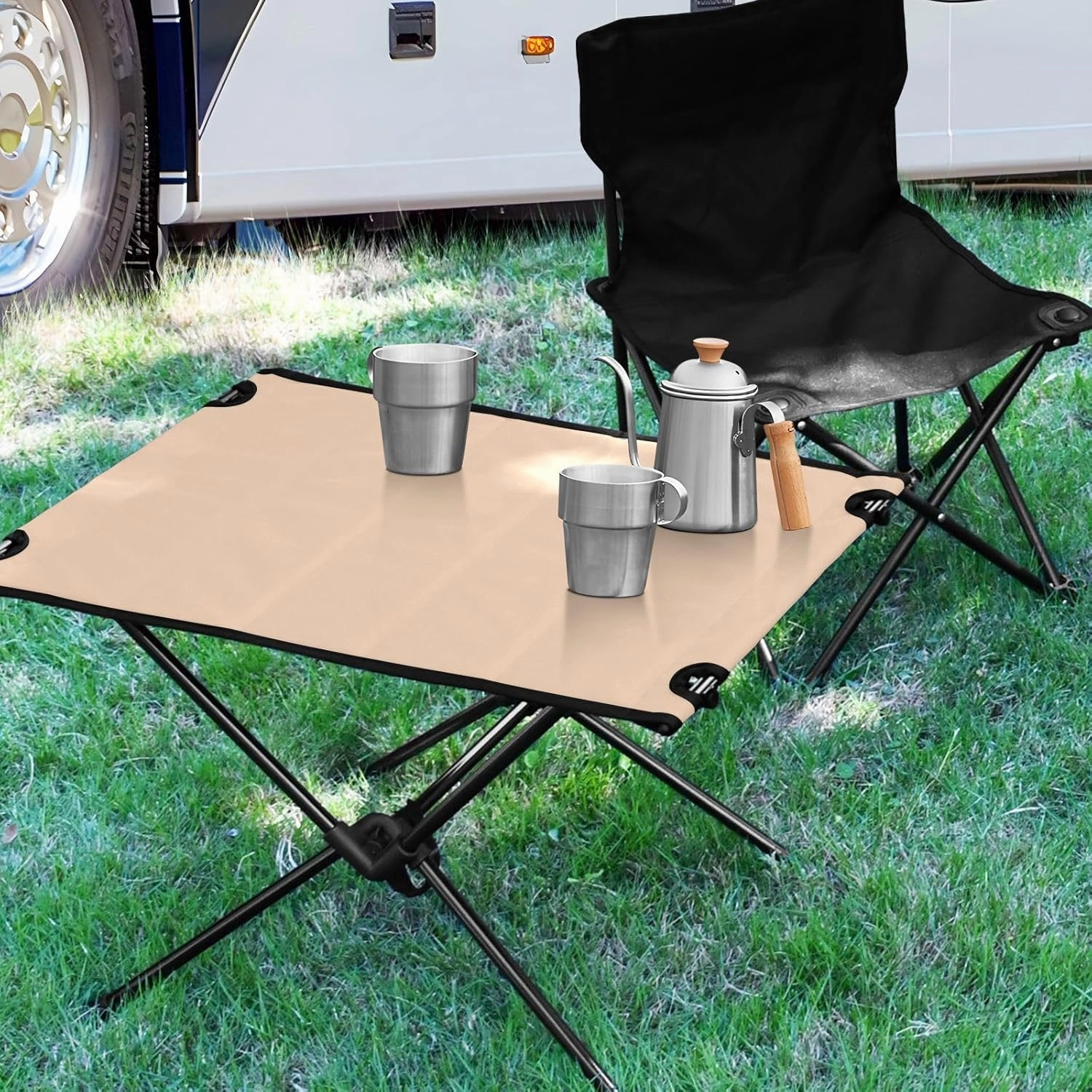 Emelivor Peach Orange Folding Camping Table Portable Beach Table with Carry Bag Small Camp Table for Camping Outdoor Picnic Travel Cooking