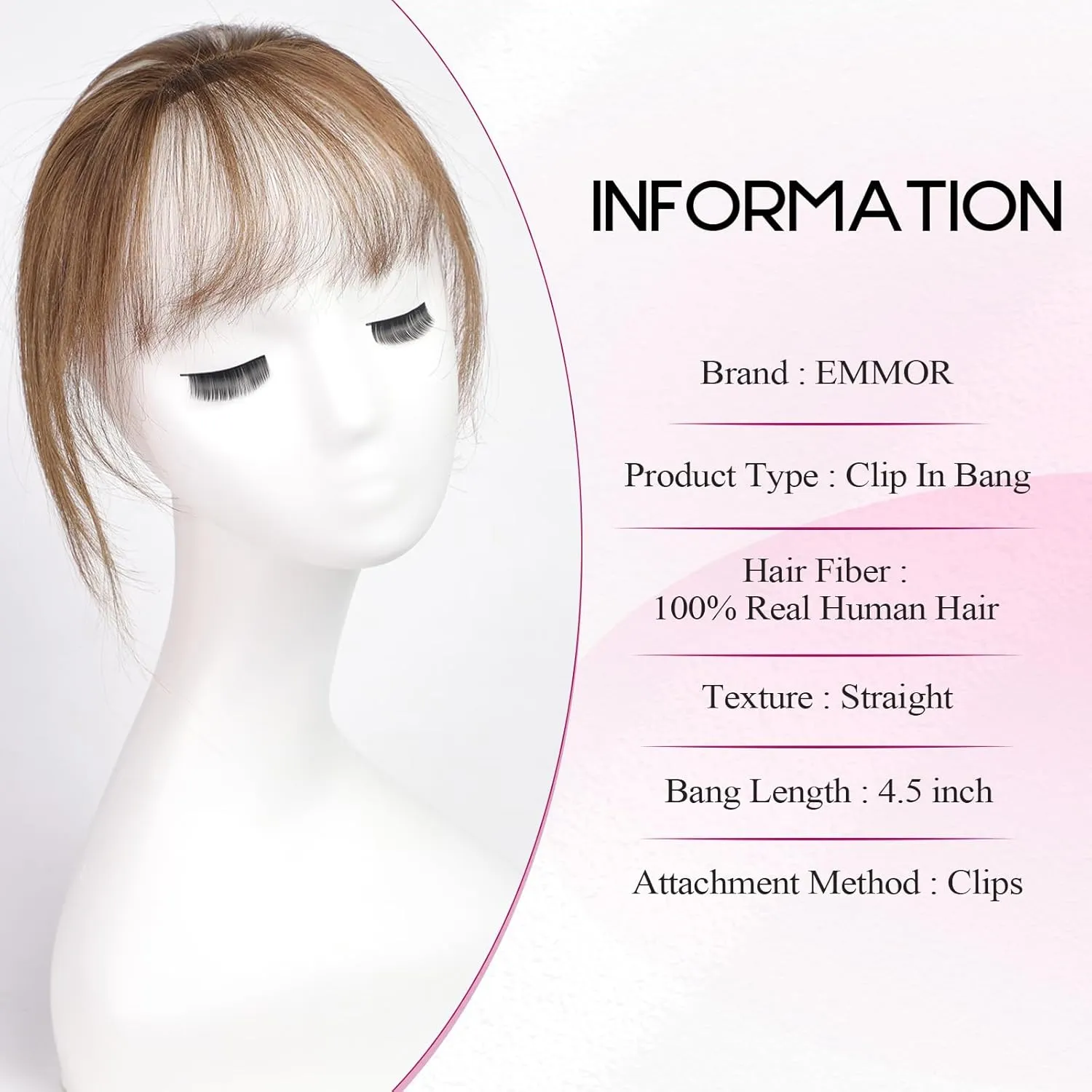 EMMOR Clip in Bangs, 100% Human Hair Bangs with 3 Non-slip Clips, 360°Cover Top HairPieces with 5 inch Wispy Fringes for enhancing Women's Facial Features(Ash Brown)