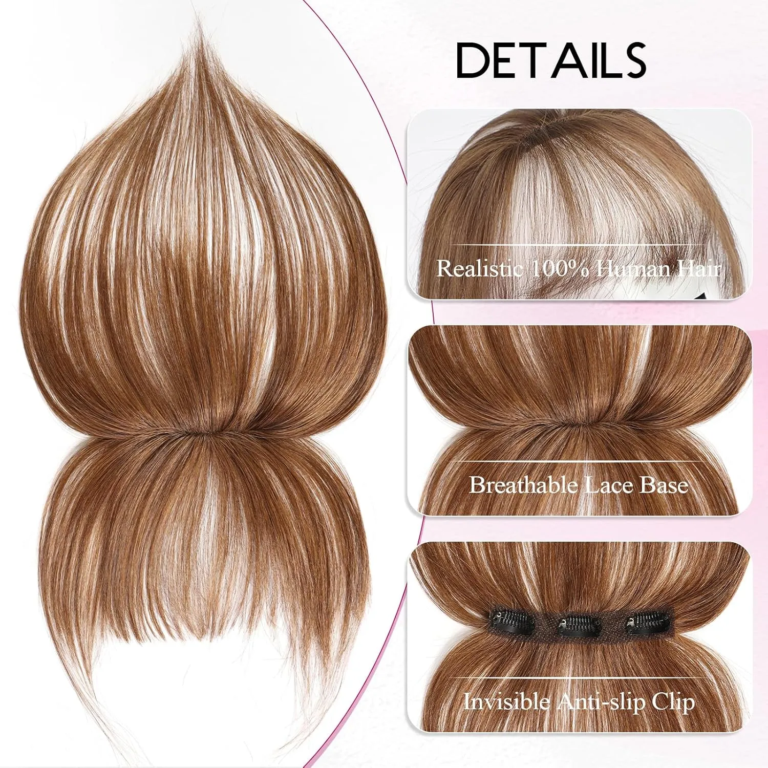 EMMOR Clip in Bangs, 100% Human Hair Bangs with 3 Non-slip Clips, 360°Cover Top HairPieces with 5 inch Wispy Fringes for enhancing Women's Facial Features(Ash Brown)