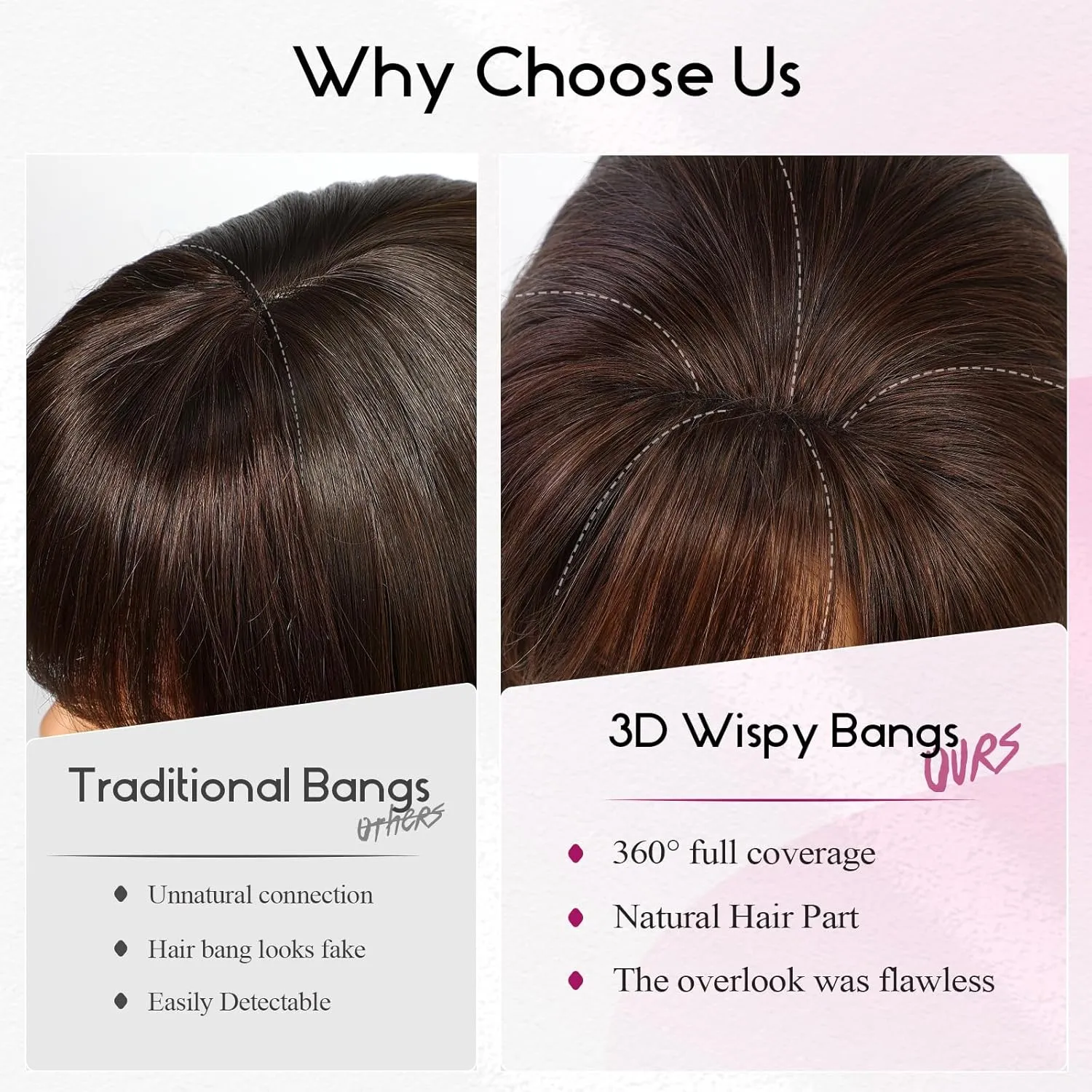 EMMOR Clip in Bangs, 100% Human Hair Bangs with 3 Non-slip Clips, 360°Cover Top HairPieces with 5 inch Wispy Fringes for enhancing Women's Facial Features(Ash Brown)