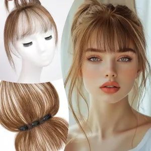 EMMOR Clip in Bangs, 100% Human Hair Bangs with 3 Non-slip Clips, 360°Cover Top HairPieces with 5 inch Wispy Fringes for enhancing Women's Facial Features(Ash Brown)