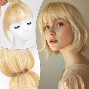 EMMOR Clip in Bangs, 100% Human Hair Bangs with 3 Non-slip Clips, 360°Cover Top HairPieces with 5 inch Wispy Fringes for enhancing Women's Facial Features(Blonde)