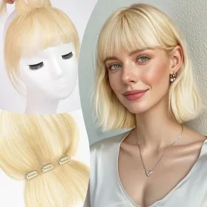 EMMOR Clip in Bangs, 100% Human Hair Bangs with 3 Non-slip Clips, 360°Cover Top HairPieces with 5 inch Wispy Fringes for enhancing Women's Facial Features(Light Blonde)