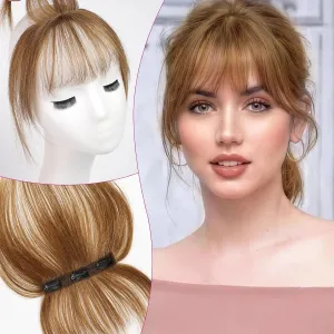 EMMOR Clip in Bangs, 100% Human Hair Bangs with 3 Non-slip Clips, 360°Cover Top HairPieces with 5 inch Wispy Fringes for enhancing Women's Facial Features(Light Brown)