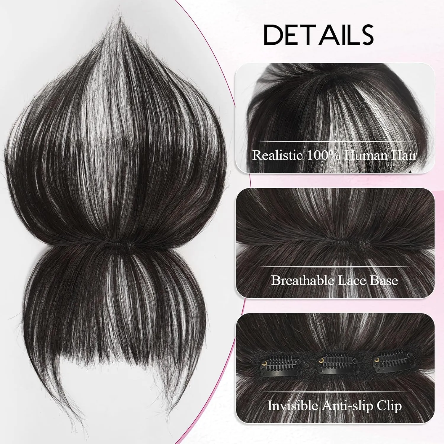 EMMOR Clip in Bangs, 100% Human Hair Bangs with 3 Non-slip Clips, 360°Cover Top HairPieces with 5 inch Wispy Fringes for enhancing Women's Facial Features(Natural Black)