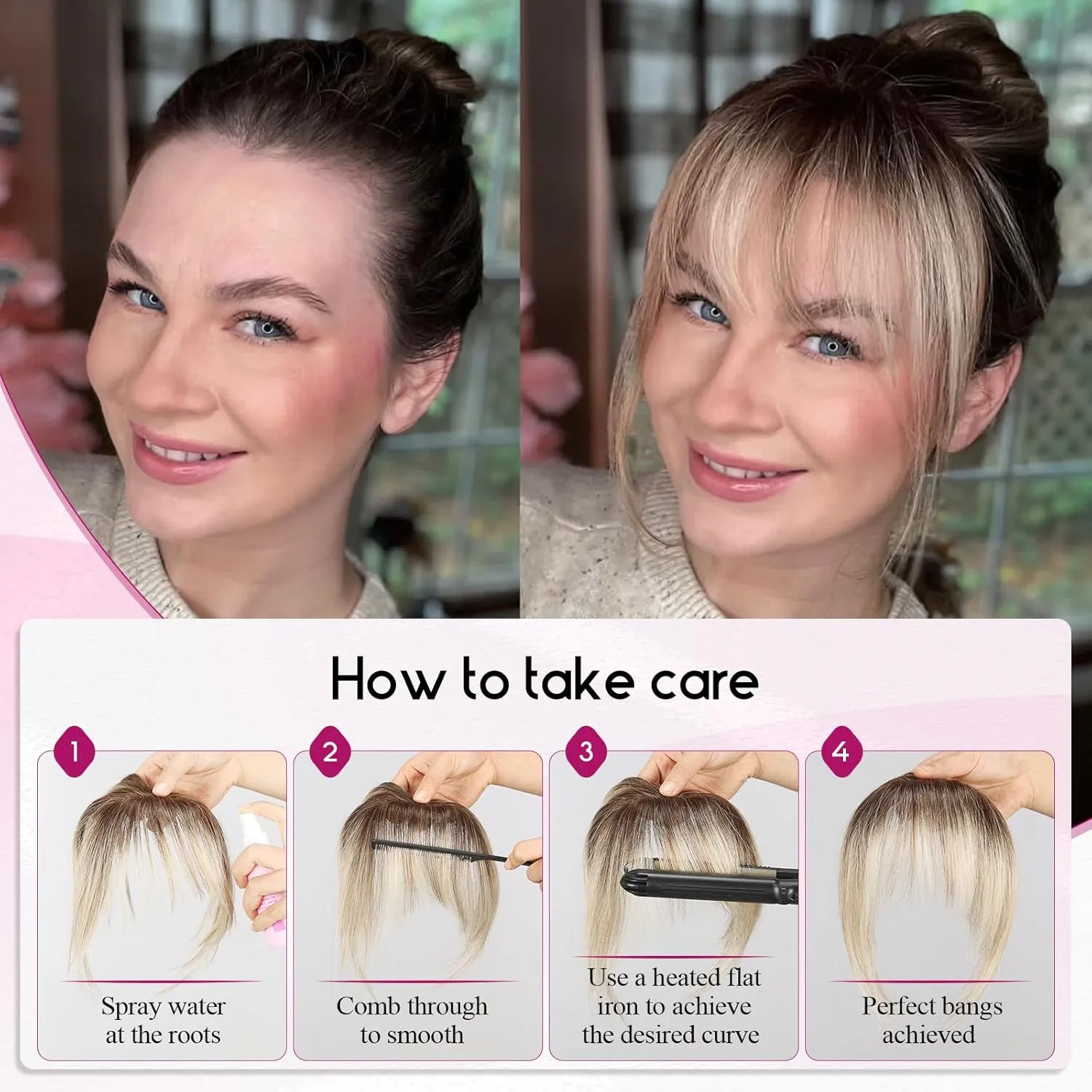 EMMOR Clip in Bangs, 100% Human Hair Bangs with 3 Non-slip Clips, 360°Cover Top HairPieces with 5 inch Wispy Fringes for enhancing Women's Facial Features(Natural Black)