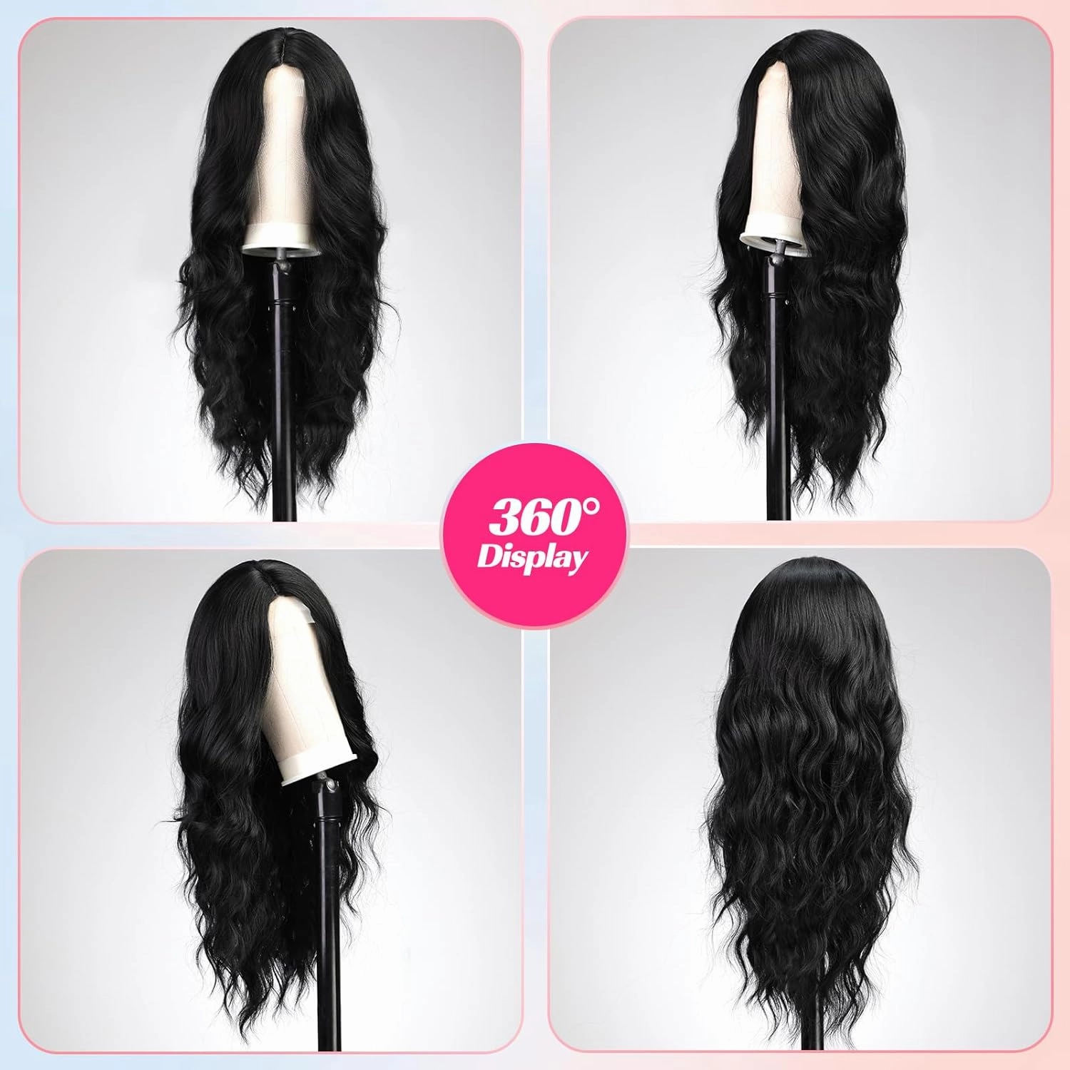 EMMOR Long Black Wavy Wig for Women Lace Front Wigs Natural Looking 26 Inch Middle Part Curly Wig Heat Resistant Synthetic Wigs for Daily Party Use