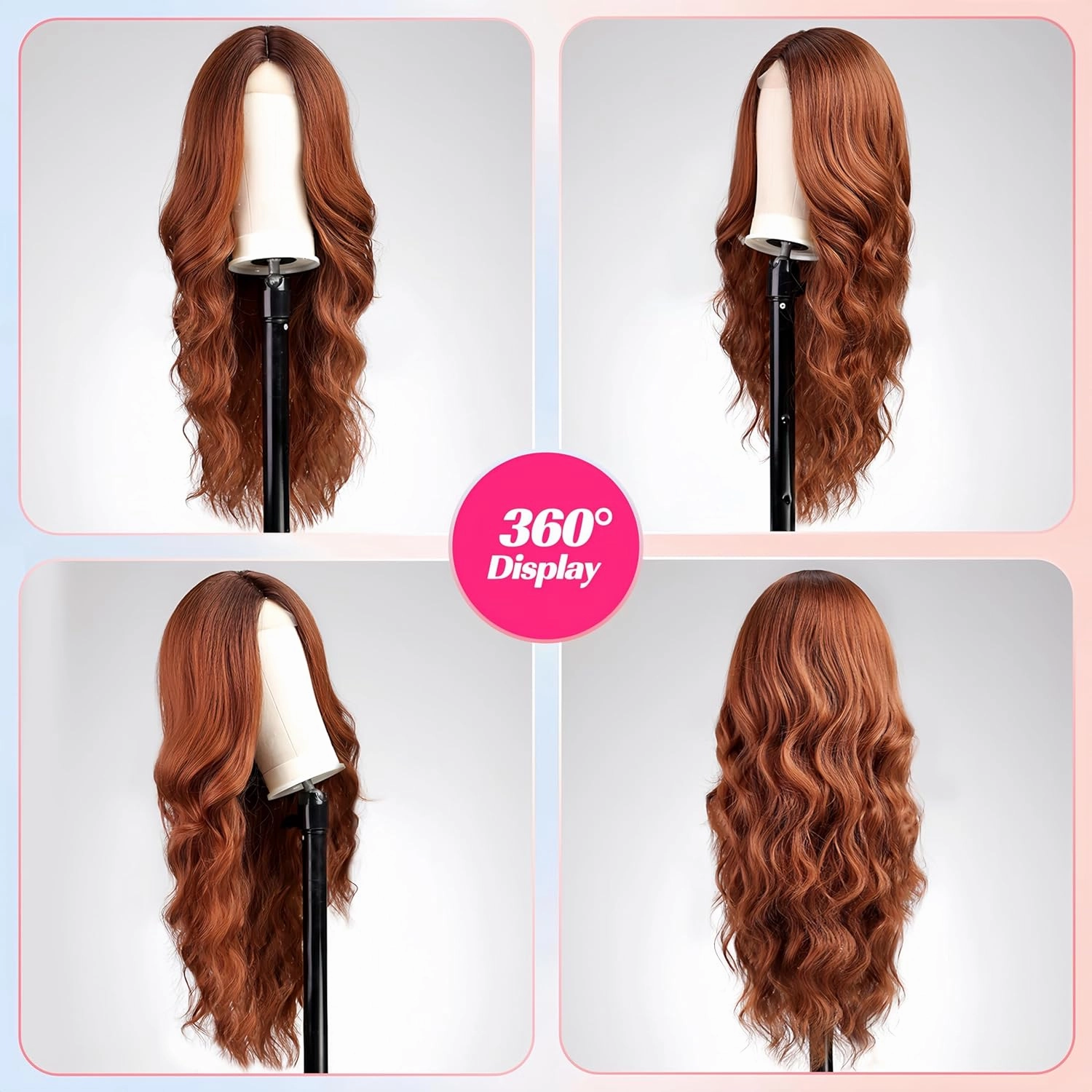 EMMOR Long Ginger Wavy Wig for Women Lace Front Wigs Auburn Natural Looking 26 Inch Middle Part Curly Wig Heat Resistant Synthetic Wigs for Daily Party Use