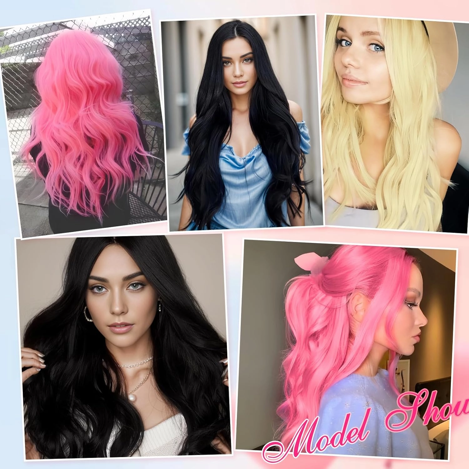 EMMOR Long Pink Wavy Wig for Women Lace Front Wigs Natural Looking 26 Inch Middle Part Curly Wig Heat Resistant Synthetic Wigs for Daily Party Use