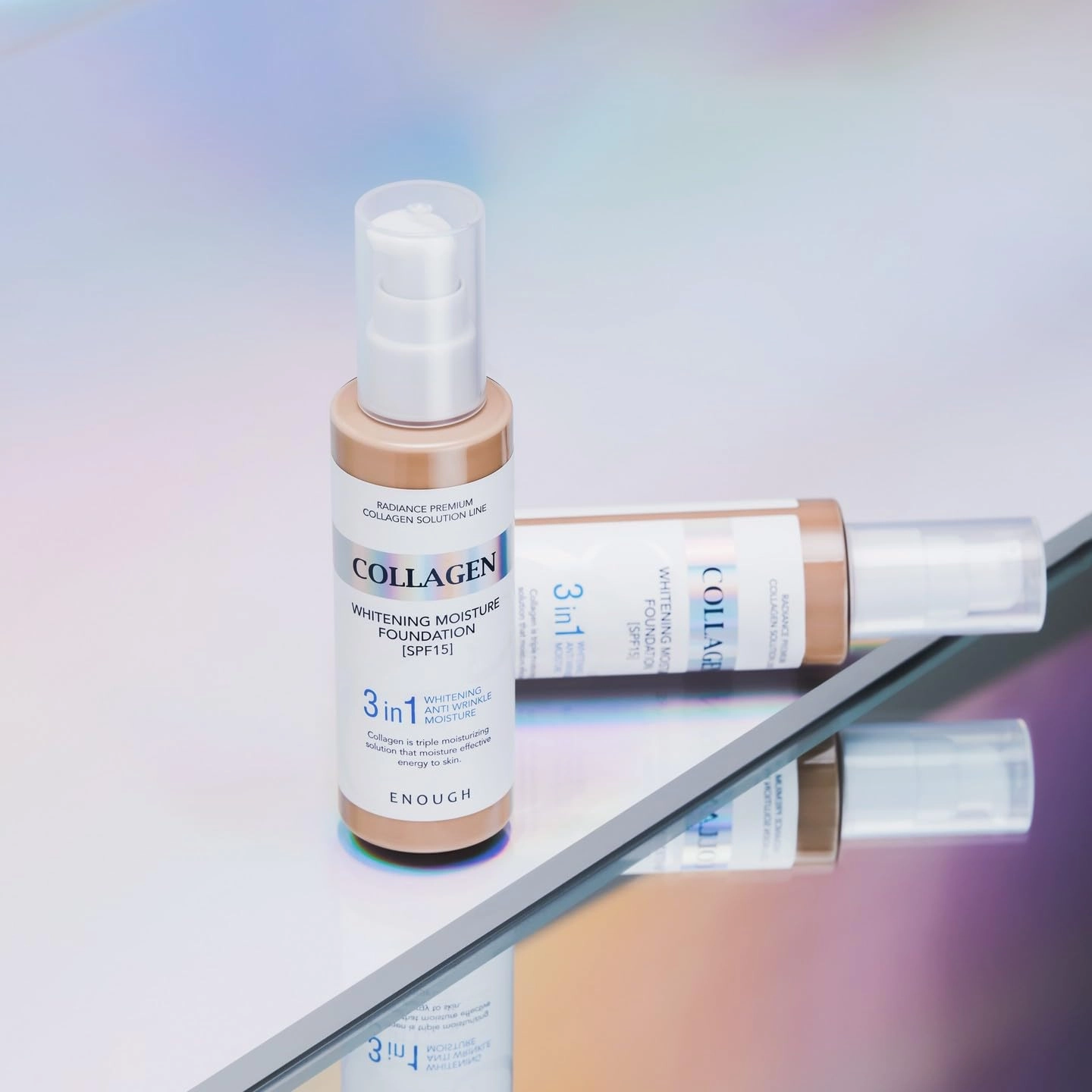Enough Collagen 3in1 Whitening Moisture Foundation SPF15, 3.38 fl oz/ 100ml - Brightening, Moisturizing, Anti-Aging, Korean Skin Care Makeup (#13 Light Beige, 3.38 fl oz / 100ml)