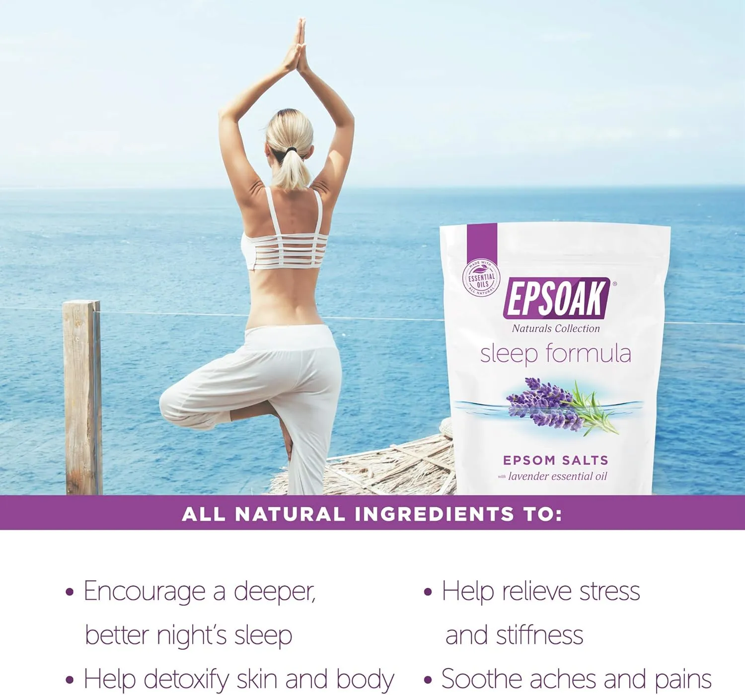 Epsoak Epsom Salt 4 lb. Magnesium Sulfate USP. (Qty. 2 x 2lb. Bag), Lavender Sleep Formula, Resealable Epsom Salt Bag, Made in The USA, Cruelty-Free Certified