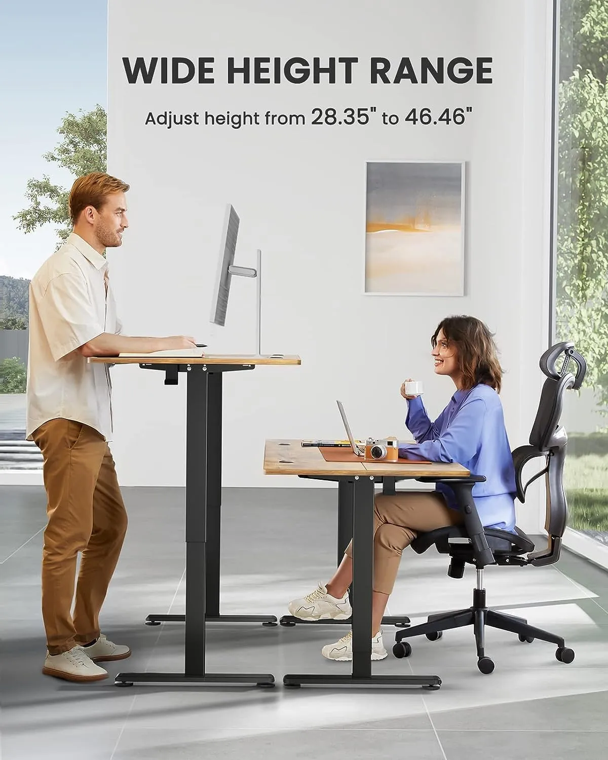 ErGear Height Adjustable Electric Standing Desk, 55 x 28 Inches Sit Stand up Desk, Large Memory Computer Home Office Desk with Two-Piece Desktop (Vintage Brown)