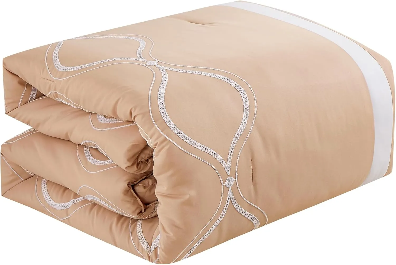 ESCA Bed-in-a-Bag 9-Pieces Kineta Peach Pink Comforter and Sheet Set, Bed in Bag Embroidery Bedding Set - Queen Size