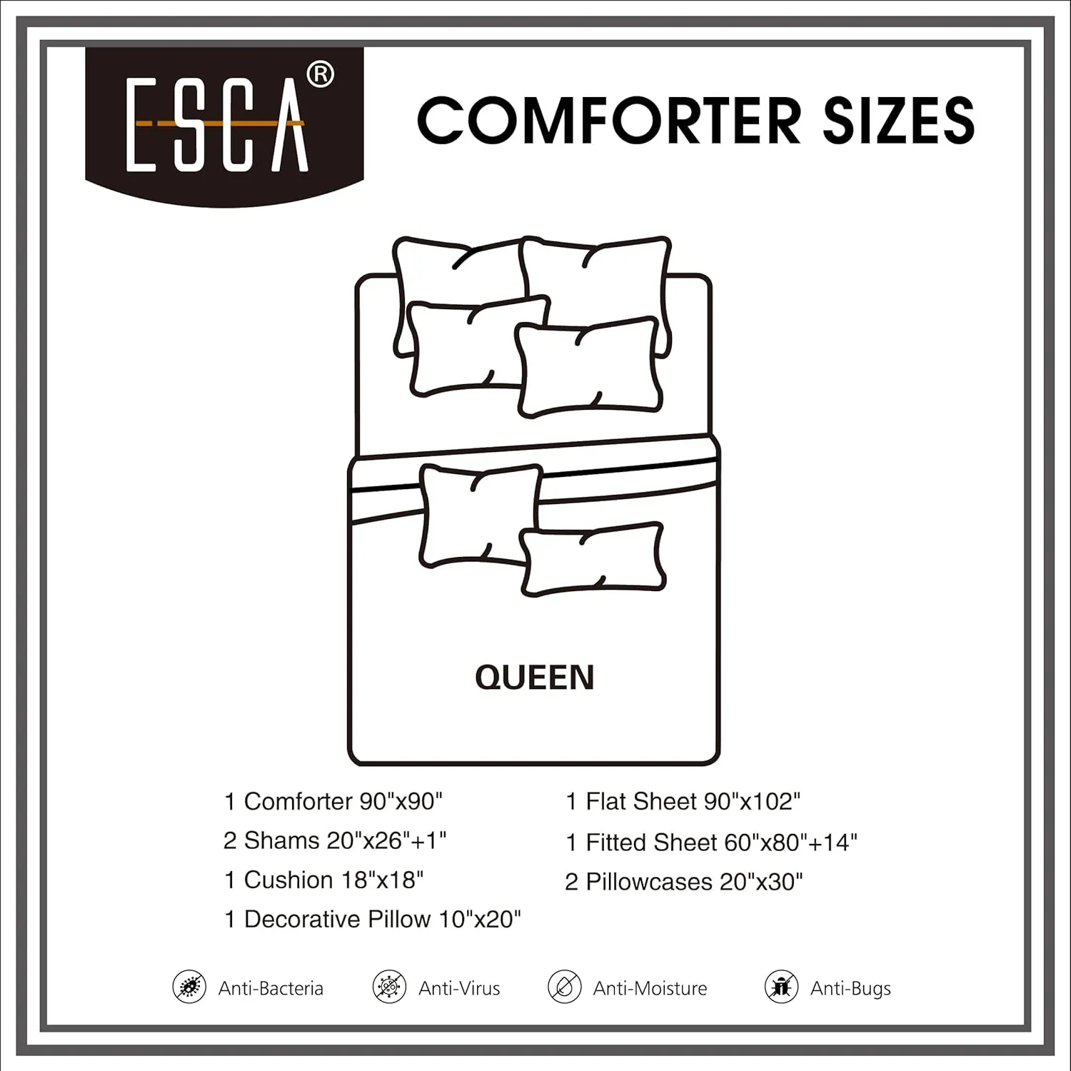 ESCA Bed-in-a-Bag 9-Pieces Kineta Peach Pink Comforter and Sheet Set, Bed in Bag Embroidery Bedding Set - Queen Size