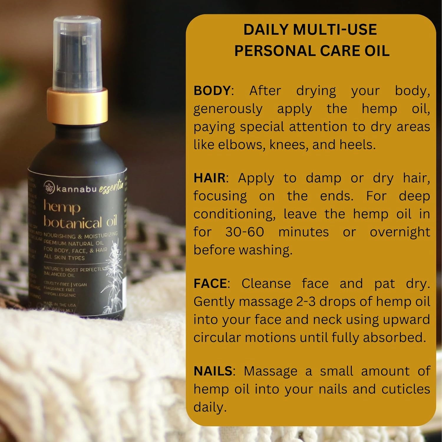 Essentia Hemp Botanical Oil for Skin, Hair, Nails & Body | All Natural Vitamin E | Pure Omegas | Cold-Pressed Hemp Seeds | Vegan Non-GMO Cruelty-Free (2 Fl Oz - Pack of 1)