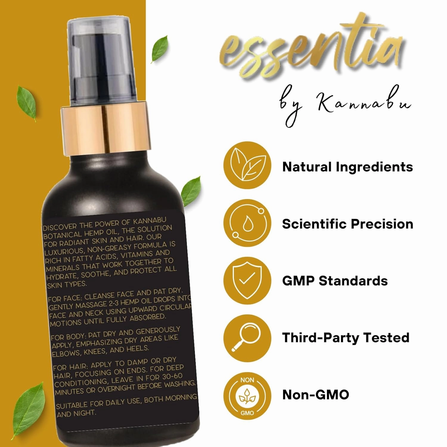 Essentia Hemp Botanical Oil for Skin, Hair, Nails & Body | All Natural Vitamin E | Pure Omegas | Cold-Pressed Hemp Seeds | Vegan Non-GMO Cruelty-Free (2 Fl Oz - Pack of 1)