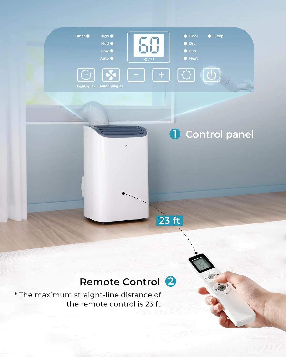 EUHOMY Portable Air Conditioners 12,000 Btu, 4 in 1 Portable Cooling AC with Heat, Dehumidifier, Fan Modes, Quiet Stand-up AC with 46dB Low Noise & Sleep Mode for Bedrooms, room up to 550 Sq.Ft