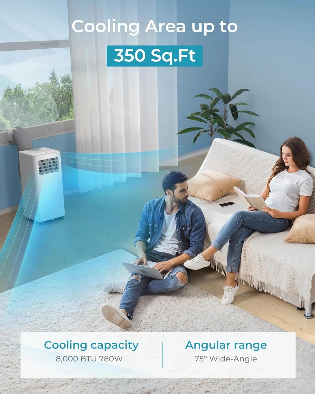EUHOMY Portable Air Conditioners 8,000 Btu, Quiet Portable Cooling AC Up to 350 Sq.Ft. with Dehumidifier, Fan, Sleep Modes, 3-1 AC Unit with Remote Control & 24H Timer for Bedroom, Room, Apartments