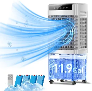 Evaporative Air Cooler, 3-IN-1 Portable Air Conditioners with 3531 CFM, Swamp Cooler with 11.9 Gallon Water Tank, Remote & Touch Control, 90° 120° Oscillation, Air Coolong Fan for Outdoor Indoor