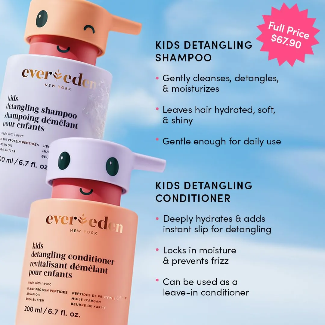 Evereden Kids Haircare Set: Hair Detangling Shampoo & Conditioner for Children Ages 3 , Plant Protein Peptides & Argan Oil, Vegan, Free from Sulfate, Paraben, Phthalate & Petrolatum