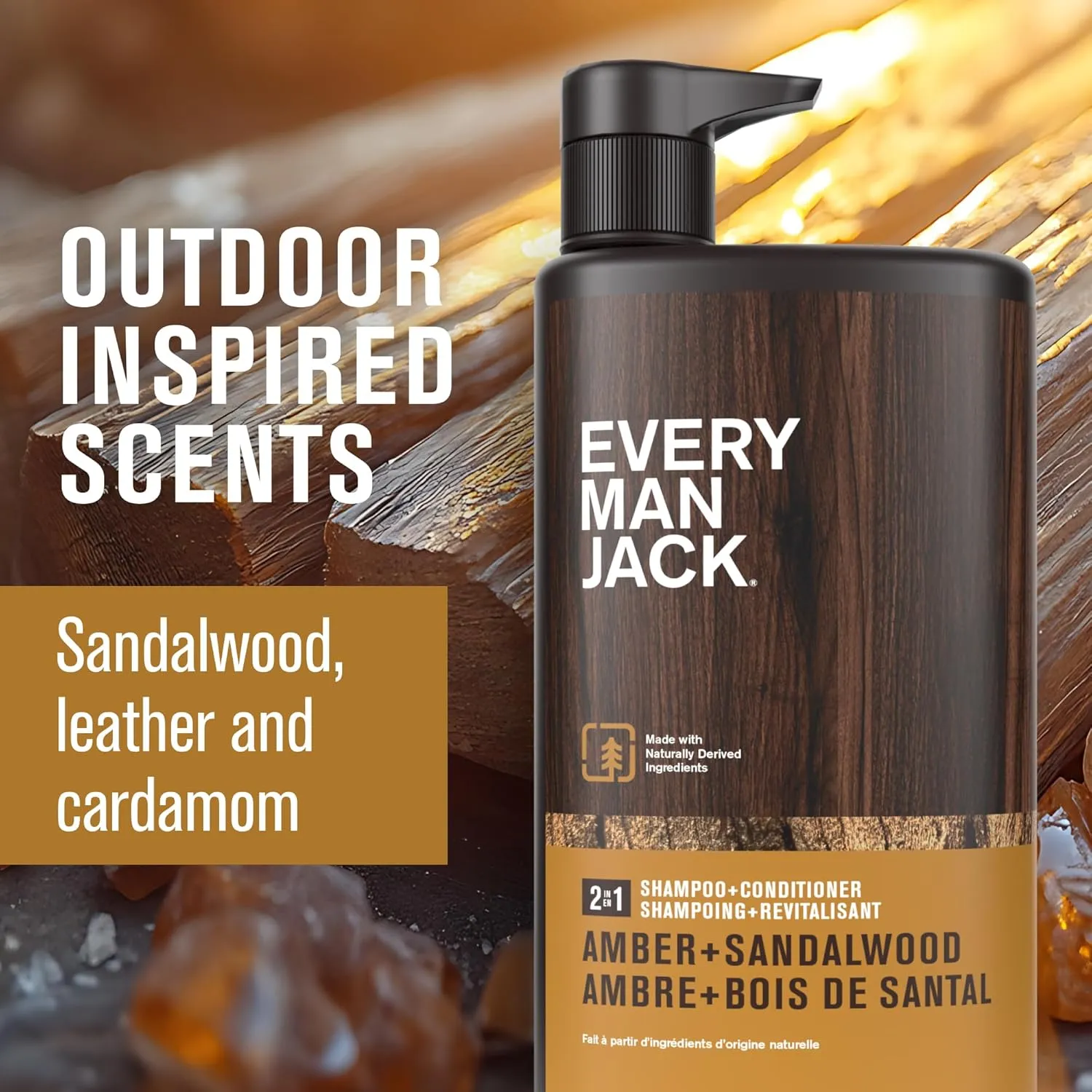 Every Man Jack 2-in-1 Daily Shampoo   Conditioner - Amber   Sandalwood | Nourishing For All Hair Types, Naturally Derived, Cruelty-Free Shampoo and Conditioner Set for Men | 24oz -1 Bottle