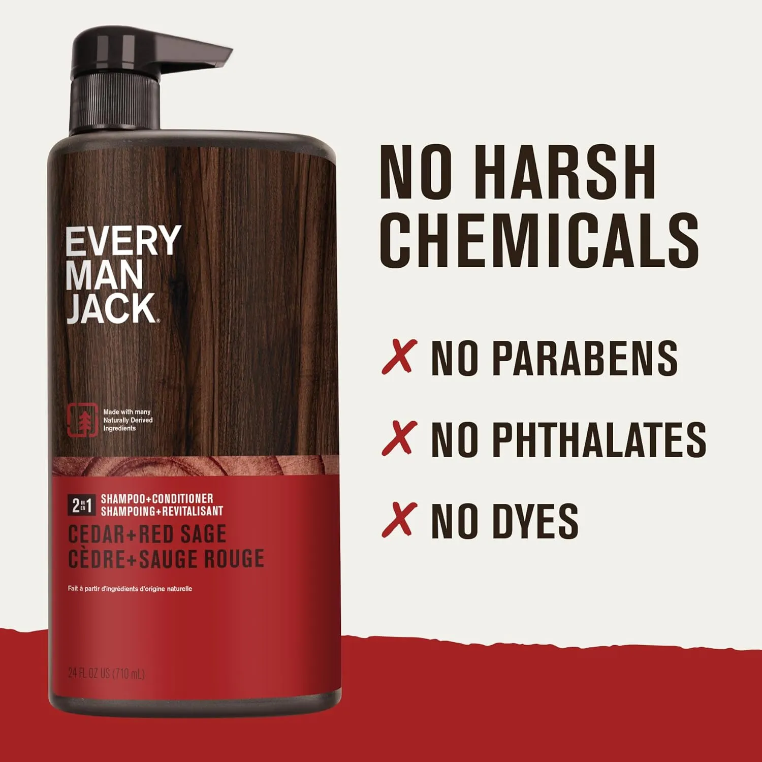 Every Man Jack 2-in-1 Daily Shampoo   Conditioner - Cedar and Red Sage | Nourishing For All Hair Types, Naturally Derived, Cruelty-Free Shampoo and Conditioner Set for Men | 24oz -1 Bottle