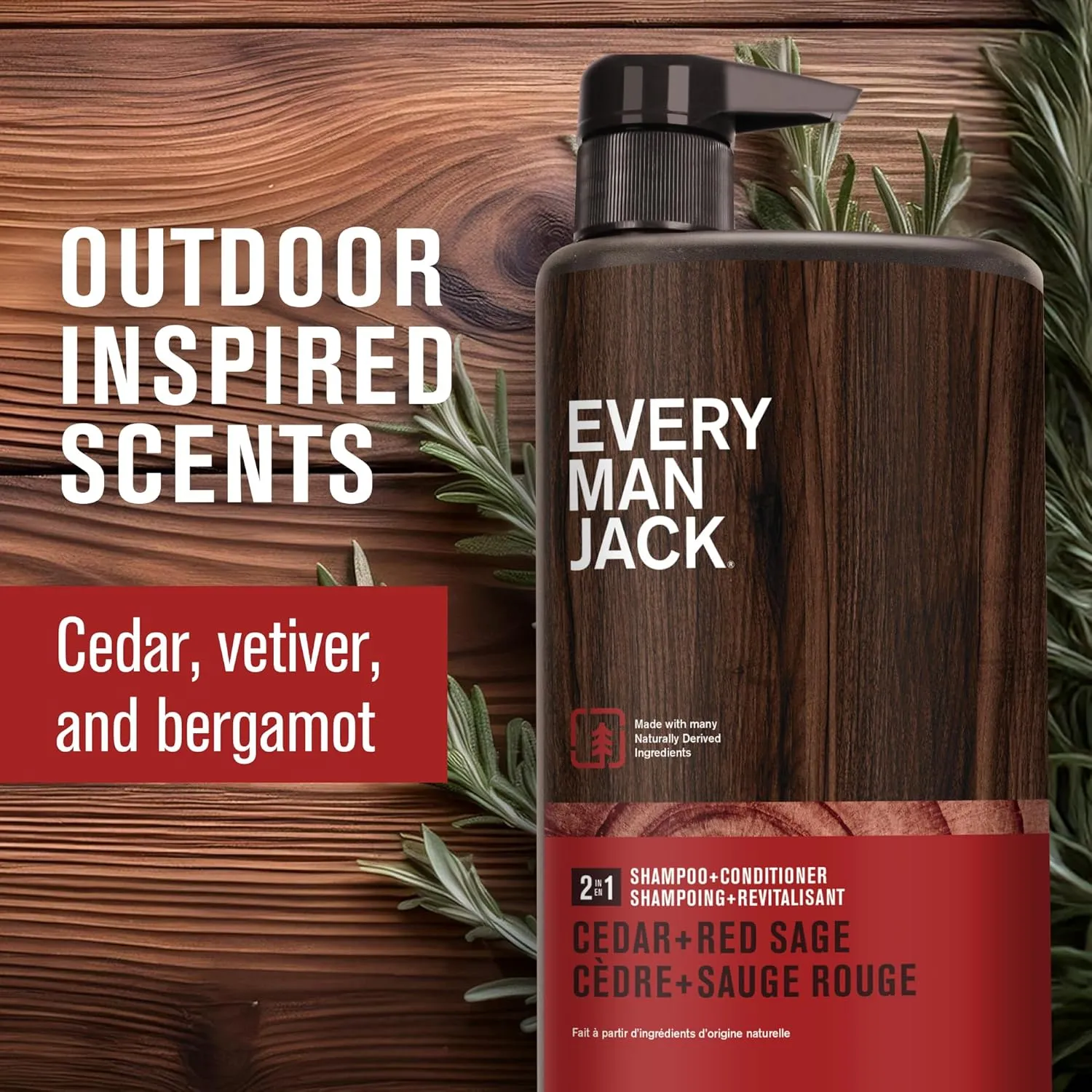Every Man Jack 2-in-1 Daily Shampoo   Conditioner - Cedar and Red Sage | Nourishing For All Hair Types, Naturally Derived, Cruelty-Free Shampoo and Conditioner Set for Men | 24oz -1 Bottle