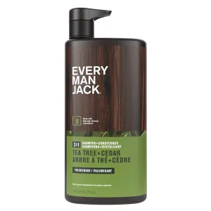Every Man Jack 2-in-1 Tea Tree   Cedar Shampoo   Conditioner - Thicken, Cleanse, and Hydrate Hair with Coconut, Aloe, Tea Tree Oil - Naturally Derived and No Harmful Chemicals - 24oz -1 Bottle