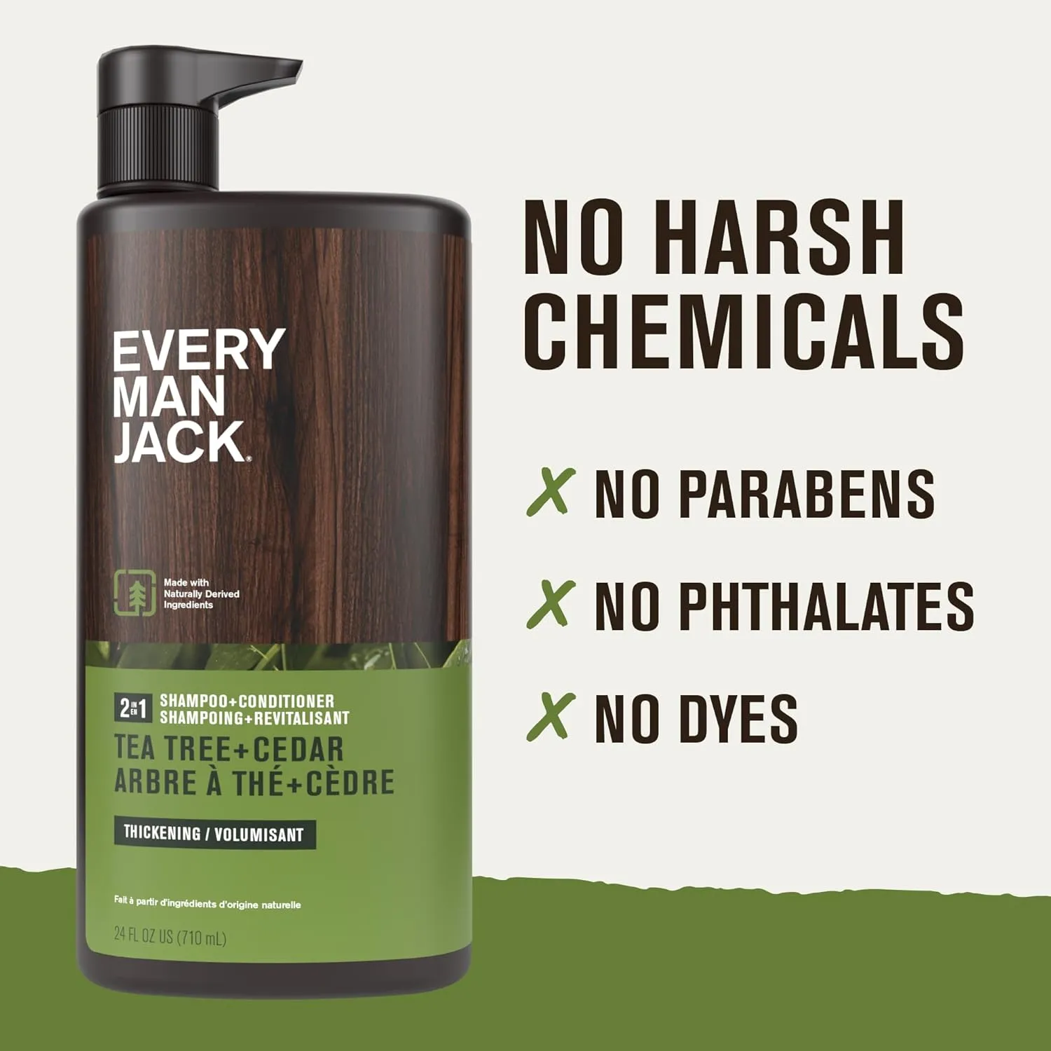 Every Man Jack 2-in-1 Tea Tree   Cedar Shampoo   Conditioner - Thicken, Cleanse, and Hydrate Hair with Coconut, Aloe, Tea Tree Oil - Naturally Derived and No Harmful Chemicals - 24oz -1 Bottle