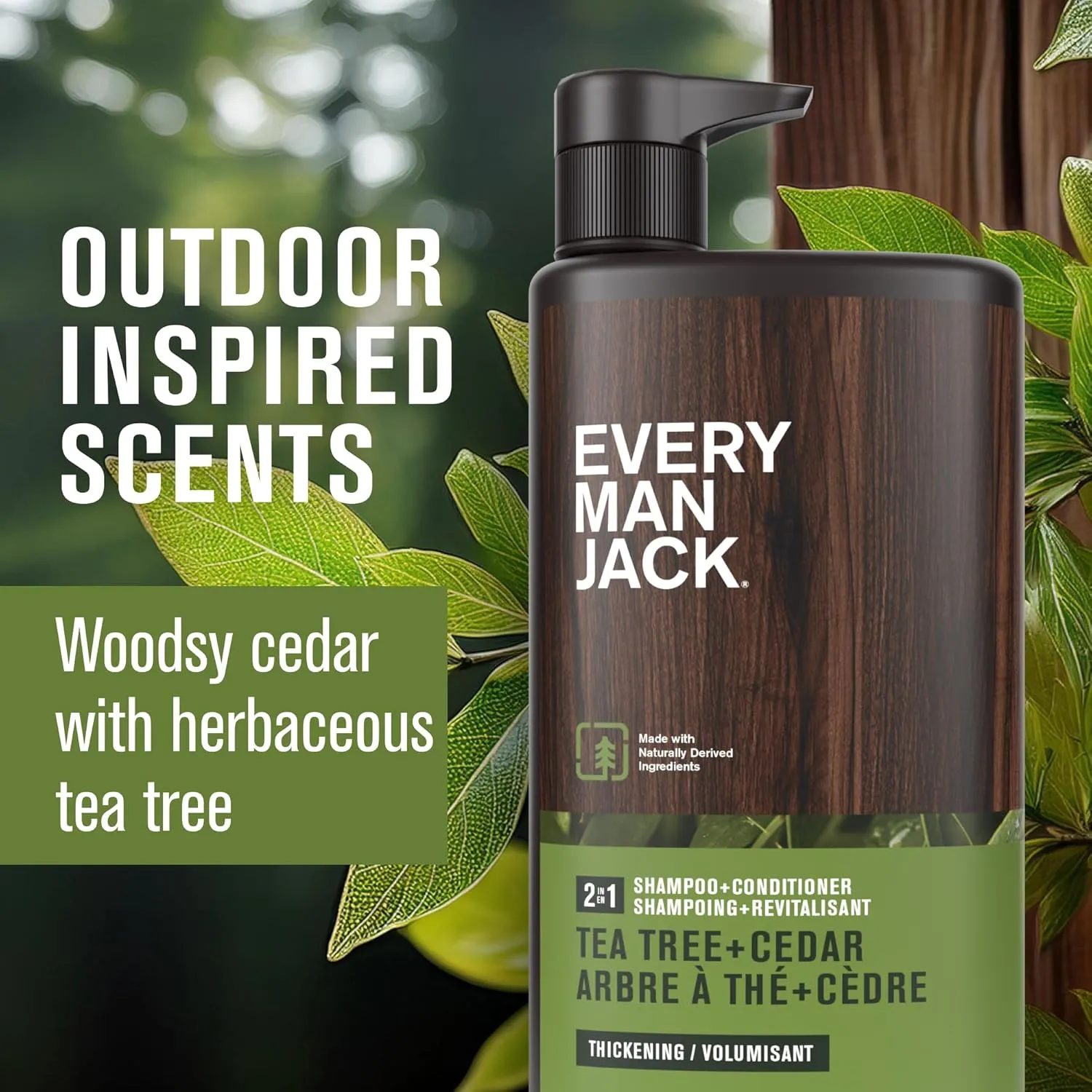 Every Man Jack 2-in-1 Tea Tree   Cedar Shampoo   Conditioner - Thicken, Cleanse, and Hydrate Hair with Coconut, Aloe, Tea Tree Oil - Naturally Derived and No Harmful Chemicals - 24oz -1 Bottle