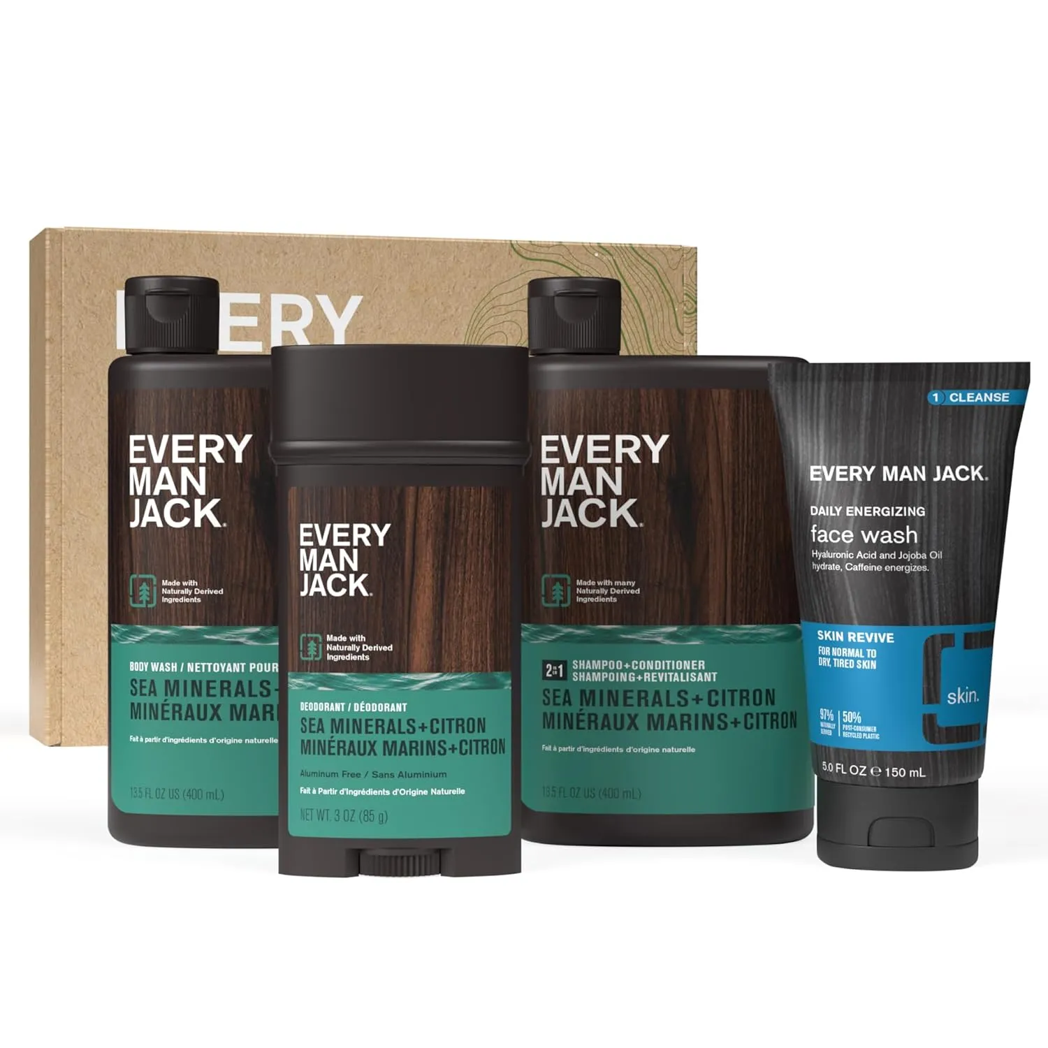 Every Man Jack Men’s Sea Minerals   Citron Bath and Body Gift Set - Clean Ingredients & Sea Minerals and Citron Scent - Round Out His Routine with Body Wash, 2-in-1 Shampoo, Deodorant & Face Wash