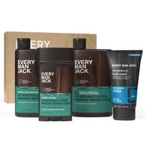 Every Man Jack Men’s Sea Minerals   Citron Bath and Body Gift Set - Clean Ingredients & Sea Minerals and Citron Scent - Round Out His Routine with Body Wash, 2-in-1 Shampoo, Deodorant & Face Wash