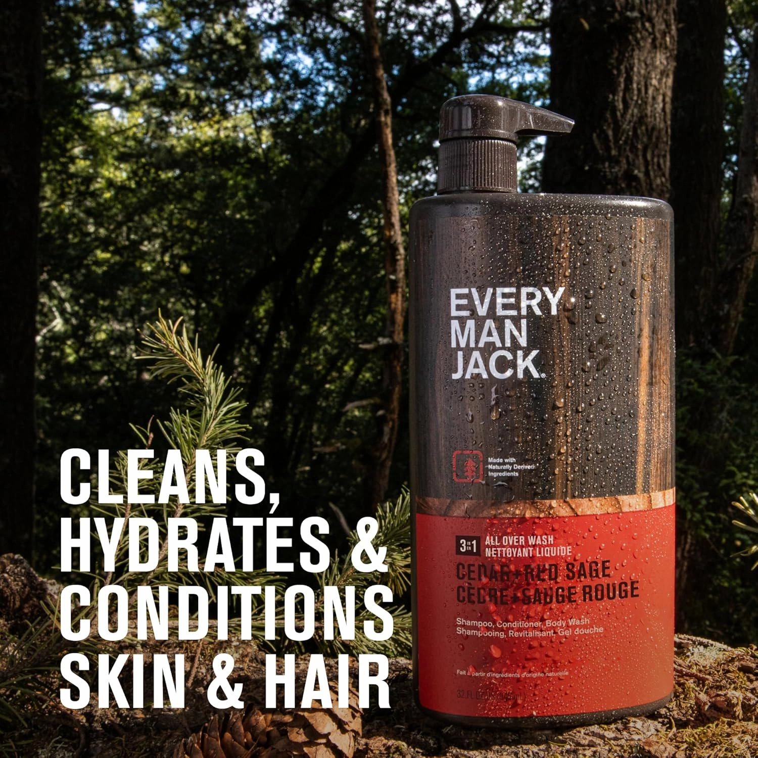Every Man Jack Cedar   Red Sage Hydrating Mens 3-in-1 All Over Wash for All Skin and Hair Types - Body Wash, Shampoo and Conditioner with Naturally Derived Ingredients - 28.8oz (2 Pack)