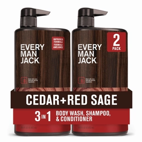Every Man Jack Cedar   Red Sage Hydrating Mens 3-in-1 All Over Wash for All Skin and Hair Types - Body Wash, Shampoo and Conditioner with Naturally Derived Ingredients - 28.8oz (2 Pack)