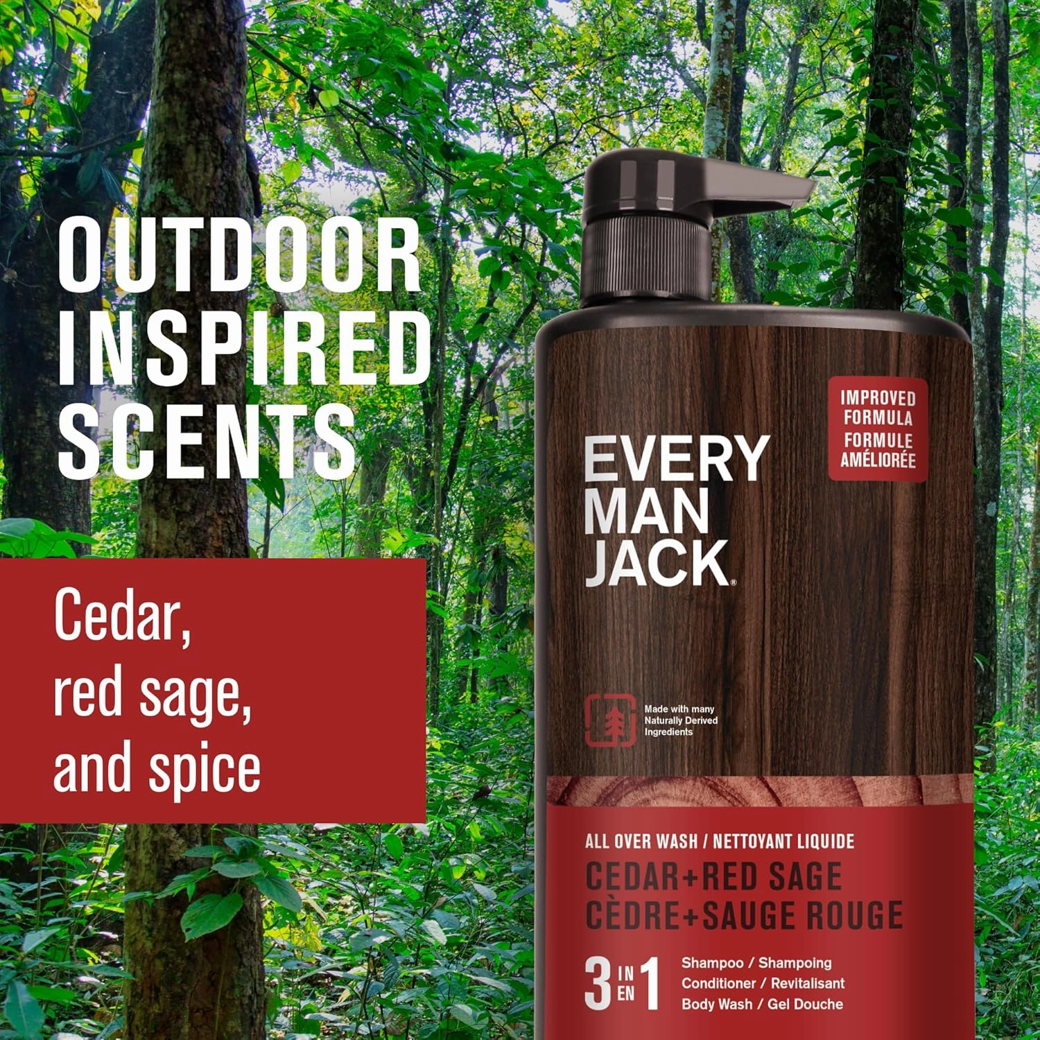 Every Man Jack Cedar   Red Sage Hydrating Mens 3-in-1 All Over Wash for All Skin and Hair Types - Body Wash, Shampoo and Conditioner with Naturally Derived Ingredients - 28.8oz (2 Pack)