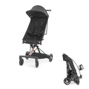 Evolur Roamer Ultra Light Umbrella Stroller in Gold Black, Quick One-Hand Easy Fold Travel Stroller, Five Point Safety Harness, Adjustable & Removable Canopy, Lightweight Aluminum Frame Baby Stroller